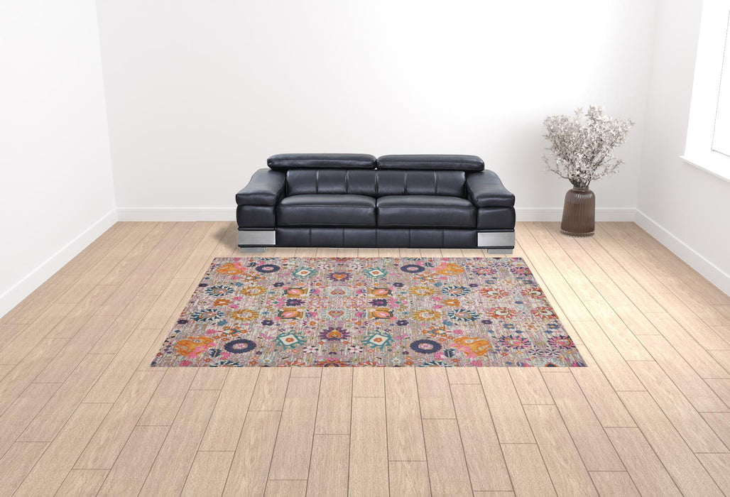 9' x 12' Floral Power Loom Polypropylene Area Rug - Gray