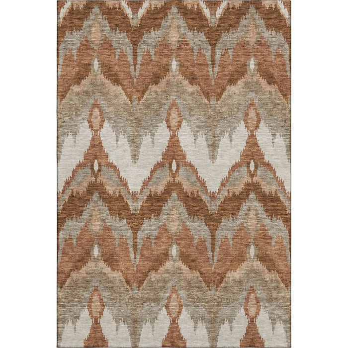 8' X 10' Ikat Washable Area Rug With UV Protection - Rust And Beige