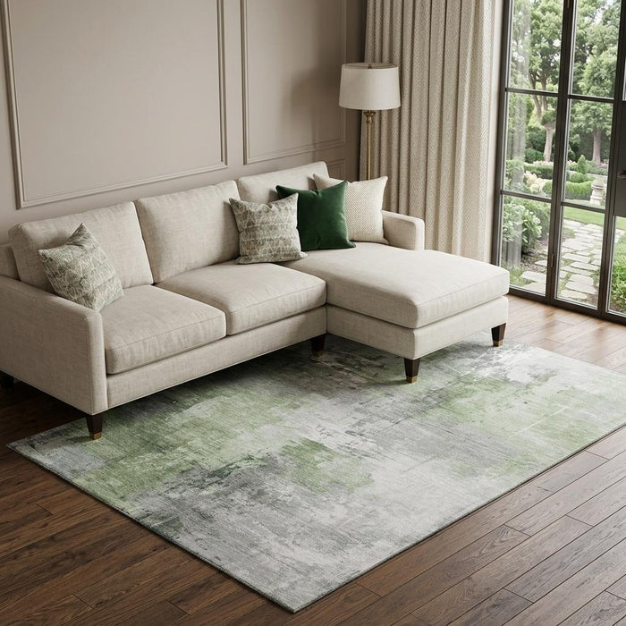 10' X 14' Abstract Washable Area Rug With UV Protection (696668) - Green / Ivory / Gray