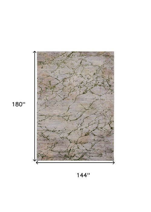 12' x 15' Abstract Power Loom Area Rug - Taupe Green And Tan