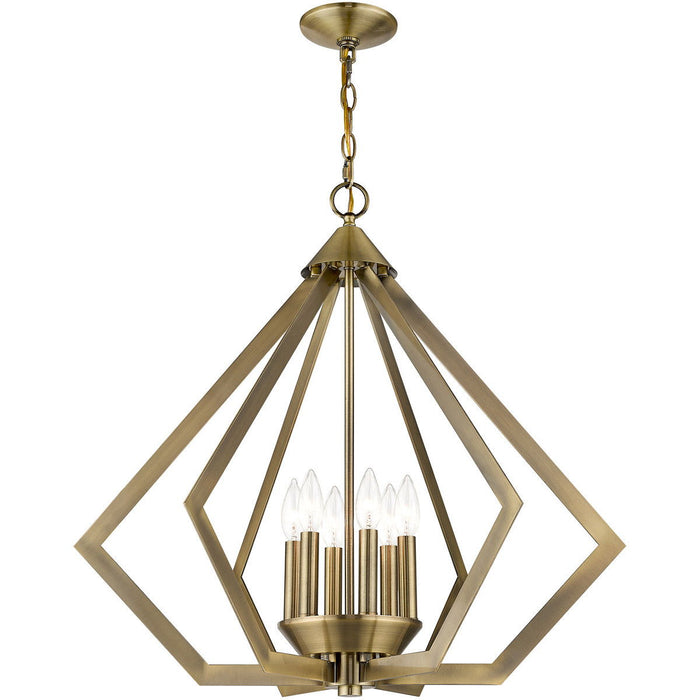 25" Six-Light Dimmable Chandelier With Shades - Antiqued Brass