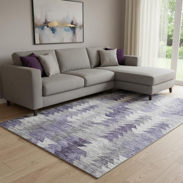 10' X 14' Geometric Washable Area Rug With UV Protection (653140) - Purple / Ivory / Gray