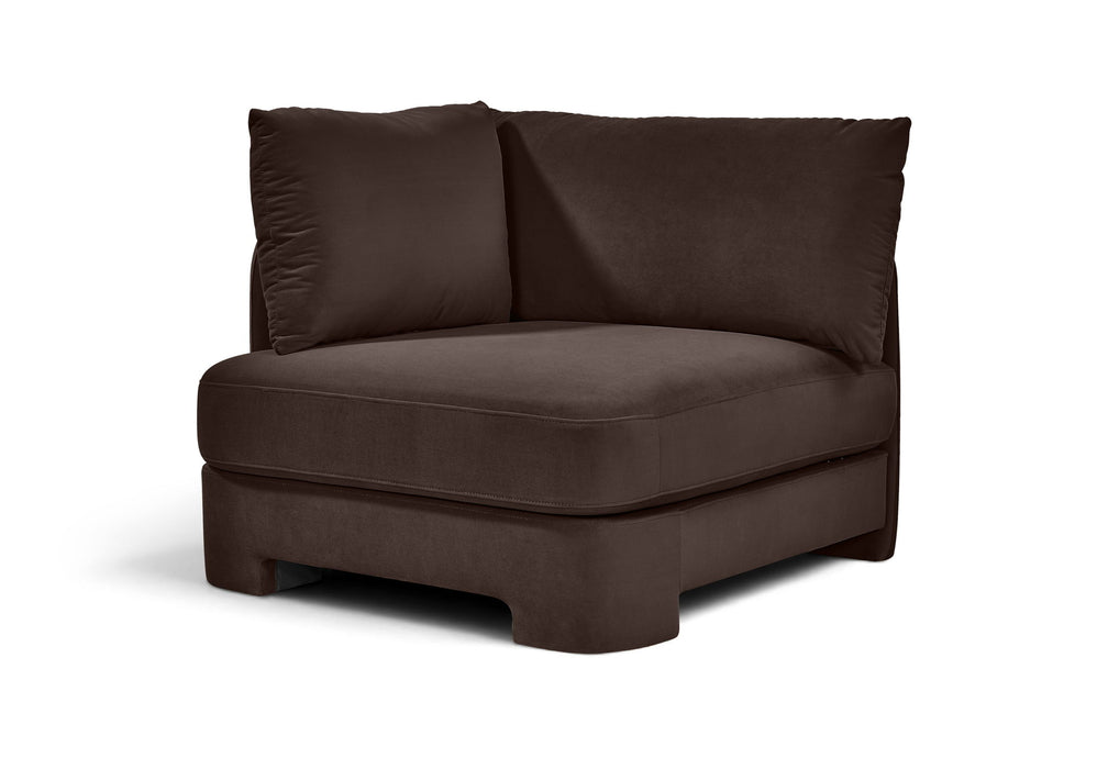 Meridian Furniture Hammond velvet upholstered stationary chair with plush fabric and modern design, featuring a sturdy frame and comfortable seat.