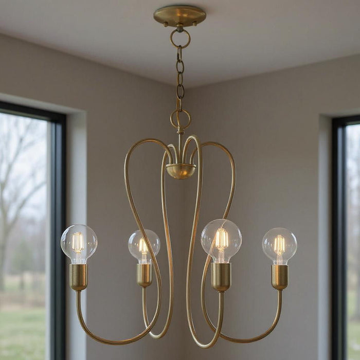 22" Four Light Dimmable Chandelier With Shades - Antiqued Brass
