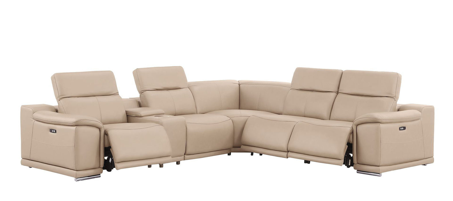 Leather Modular L-Shaped Six Piece Corner Sectional With Console - Beige