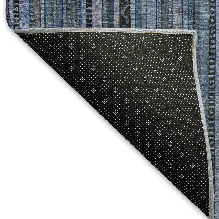 10' X 14' Striped Washable Area Rug With UV Protection (696206) - Blue / Gray / Charcoal