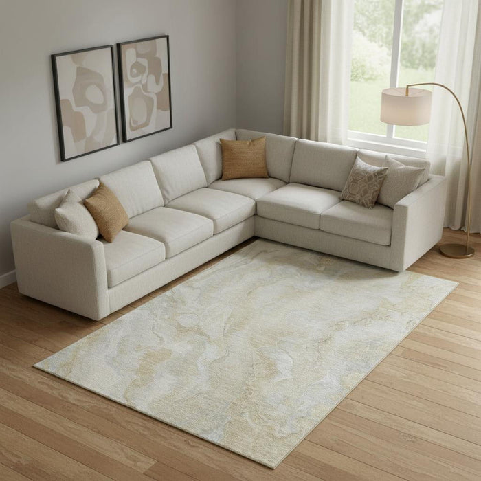 10' X 14' Abstract Washable Area Rug With UV Protection (697788) - Beige / Tan / Ivory