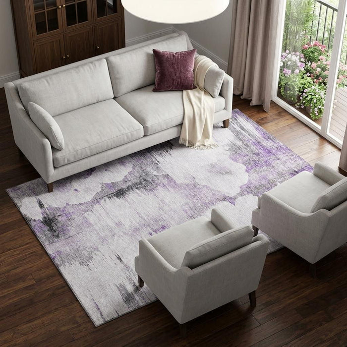 10' X 14' Abstract Washable Area Rug With UV Protection (657227) - Purple / Gray / Ivory