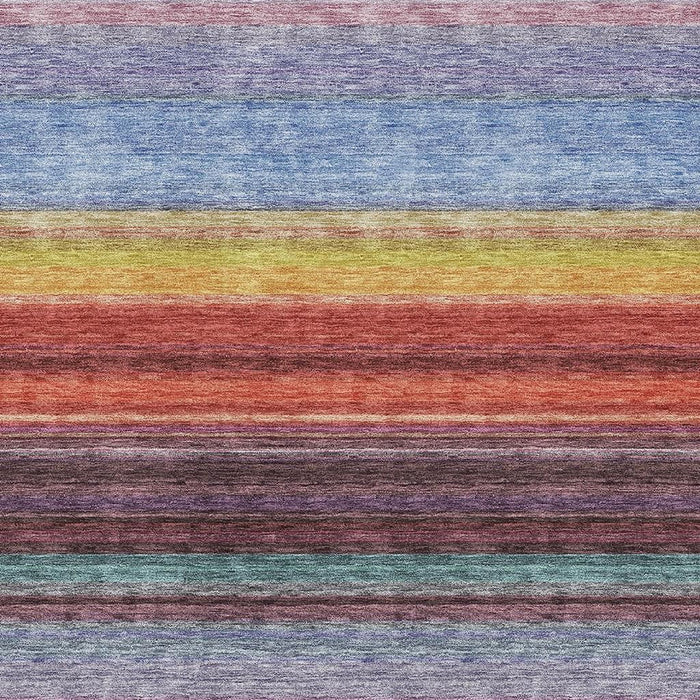 10' X 14' Striped Washable Area Rug With UV Protection (677309) - Lavender / Red / Orange