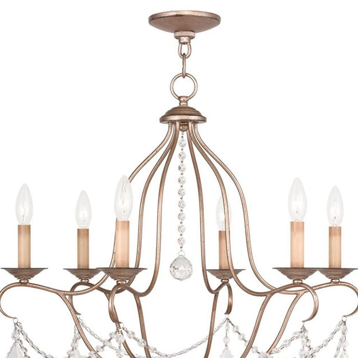 Six Light Metal Dimmable Chandelier With Shades - Silver