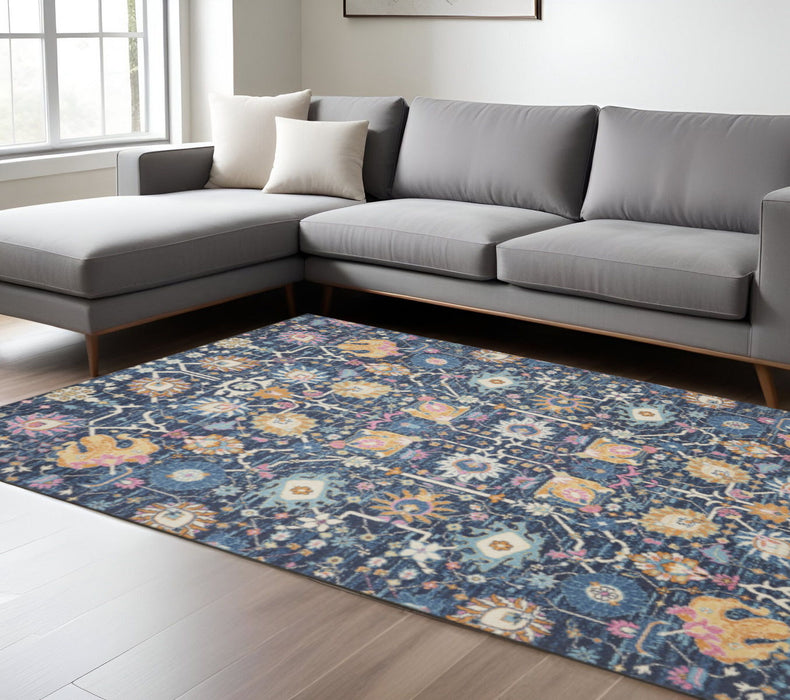 9' X 12' Floral Area Rug - Blue And Gold