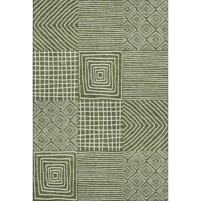 10' X 14' Geometric Washable Area Rug With UV Protection (681917) - Olive Green / Ivory