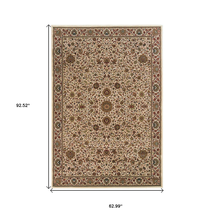 5' X 8' Oriental Area Rug - Ivory And Green