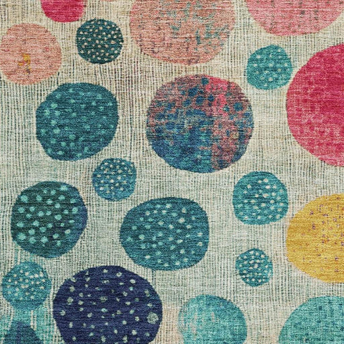10' X 14' Geometric Washable Area Rug With UV Protection (707467) - Teal / Pink / Gold