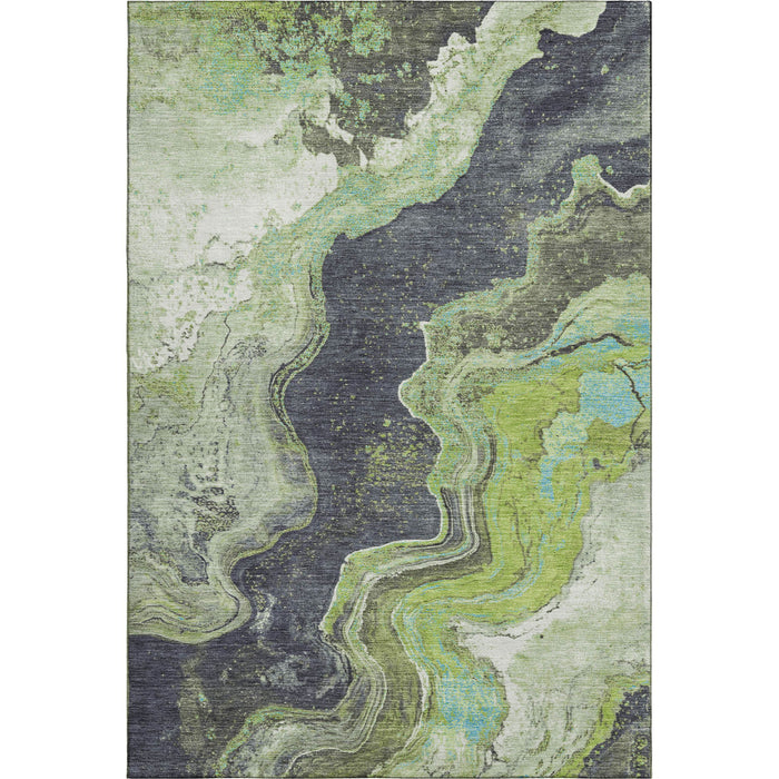 10' X 14' Abstract Washable Area Rug With UV Protection (707713) - Artichoke Green / Gray / Ivory