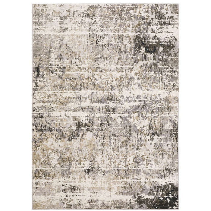 9.8' x 12.9' Abstract Power Loom Stain Resistant Area Rug - Grey Ivory Beige Charcoal Black Tan And Brown