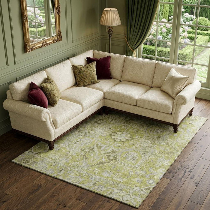 8' X 10' Oriental Washable Area Rug With UV Protection (649694) - Fern Green / Ivory