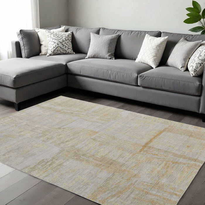 8' X 10' Abstract Hand Woven Area Rug, Wool Blend - Yellow And Ivory