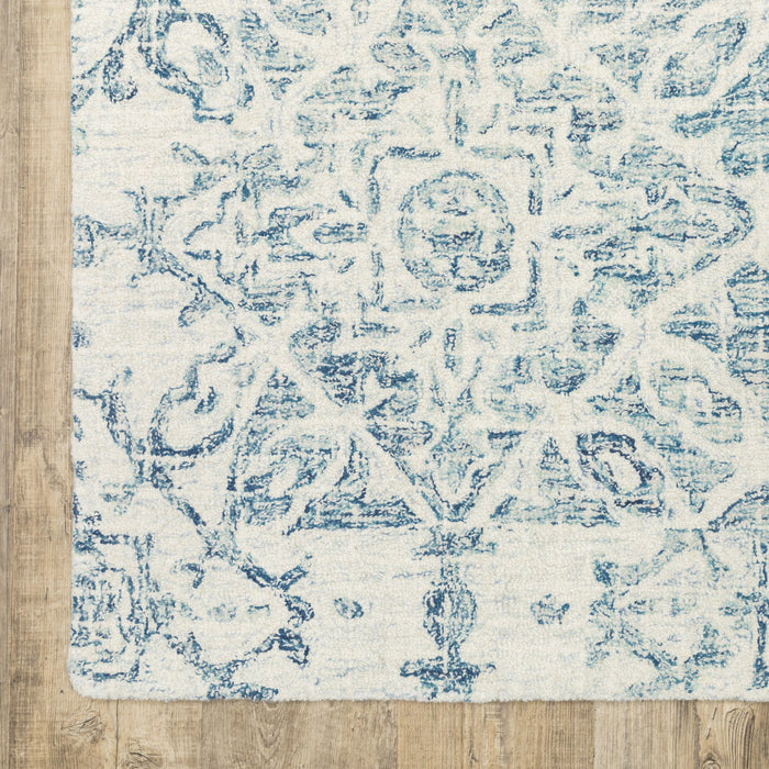 10' X 13' Wool Geometric Hand Tufted Area Rug - Blue And Ivory