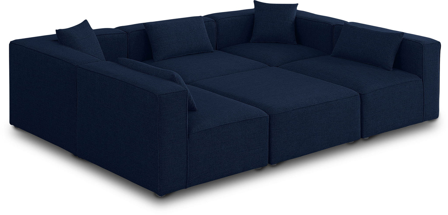 Meridian Furniture Cube Linen 6-Piece Modular Sectional in neutral fabric, showing its contemporary stationary sectional design.