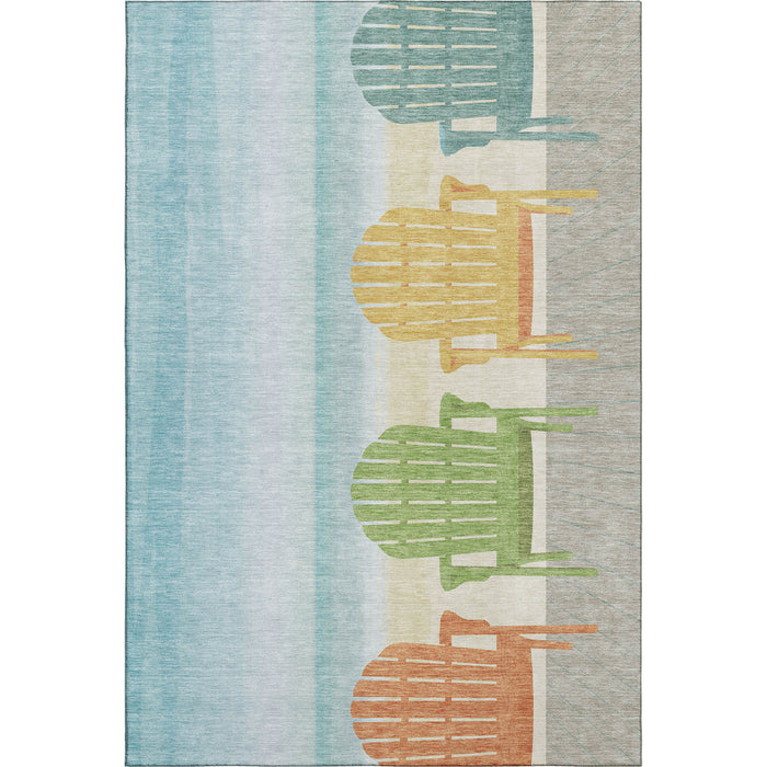 9' X 12' Nautical Washable Area Rug With UV Protection - Aqua