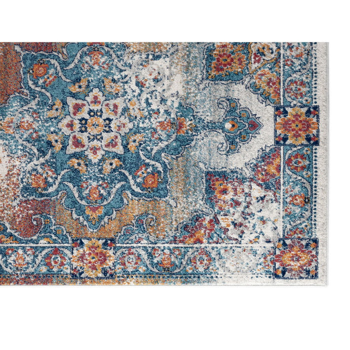 9' x 12' Medallion Power Loom Area Rug - Blue Red And Orange