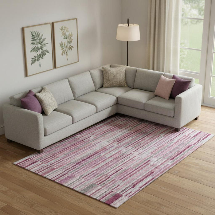10' X 14' Striped Washable Area Rug With UV Protection (717869) - Blush / Silver