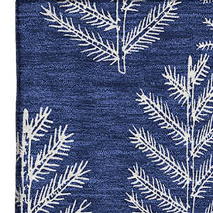 10' X 14' Floral Washable Area Rug With UV Protection (701768) - Navy Blue / Ivory