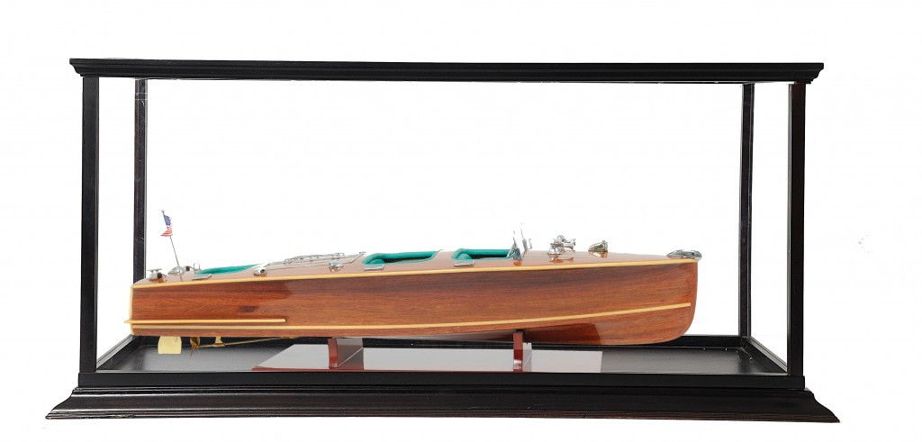 c1928 Chris Craft Triple Cockpit Hand Painted Boat With Case - Brown