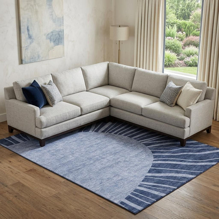 10' X 14' Abstract Washable Area Rug With UV Protection (655397) - Navy Blue / Ivory