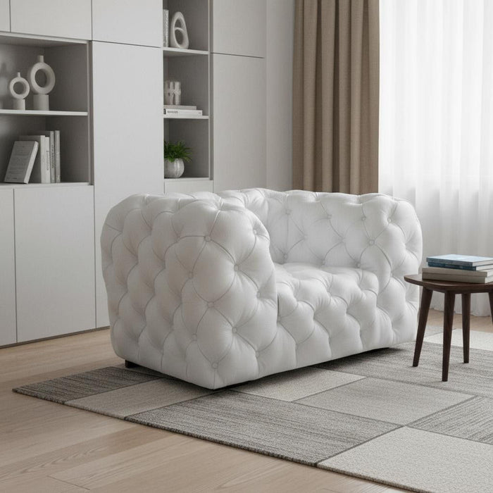 Top Grain Leather Tufted Chesterfield Chair - White And Black