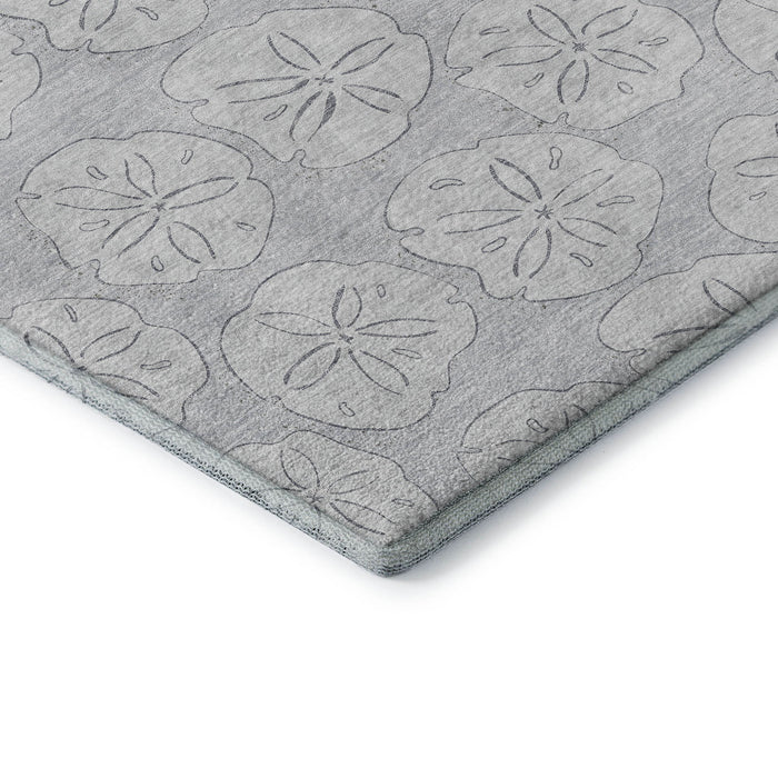 8' Geometric Washable Round Rug With UV Protection (646088) - Gray / Ivory