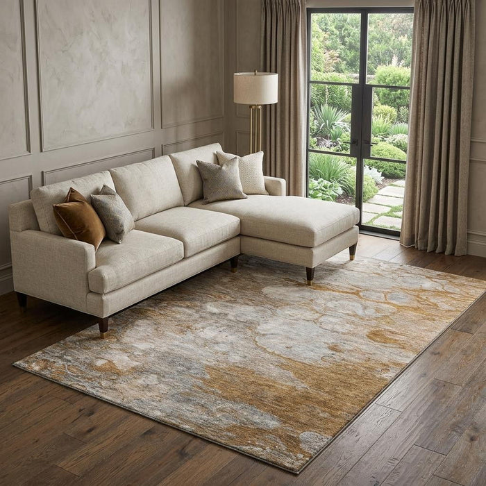 10' X 14' Abstract Washable Area Rug With UV Protection (656735) - Terra Cotta / Ivory / Gray