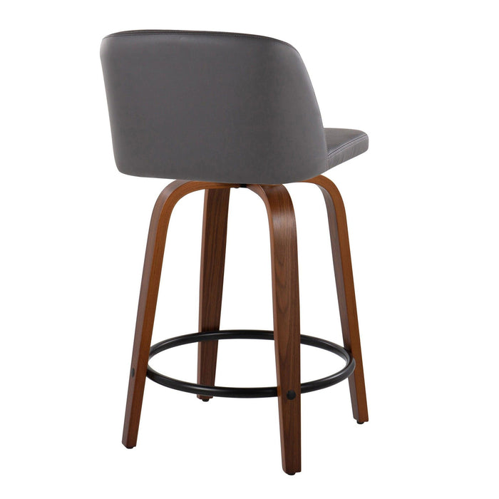 Toriano - 24" Fixed-height Counter Stool (Set of 2) - Walnut And Black Round Footrest
