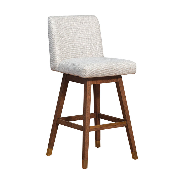 Upholstered And Solid Wood Swivel Bar Height Bar Chair - Beige And Brown