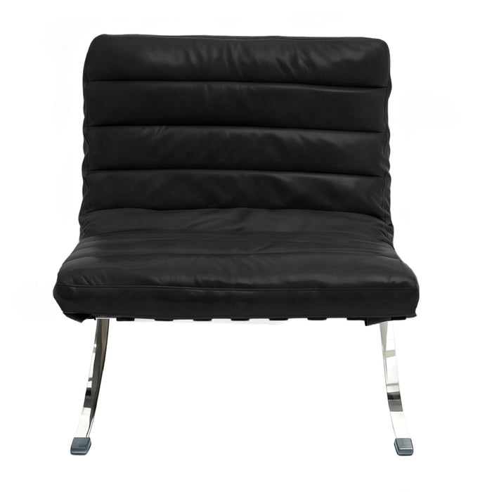 Tufted Leather Upholstered Folding Lounge Chair - Black / Silver