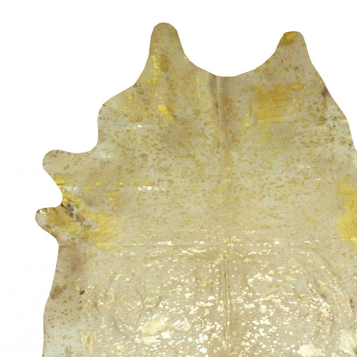 6.5' Devore Brindled Cowhide Rug - Gold