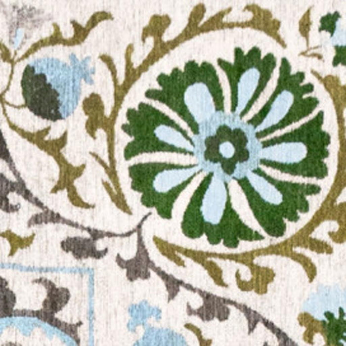 5' X 7' Tribal Washable Area Rug With UV Protection (610060) - Cream / Green / Blue
