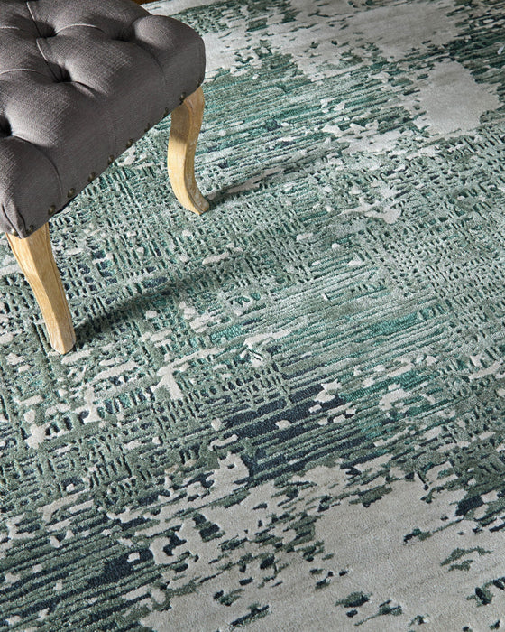 8' X 10' Abstract Hand Tufted Area Rug - Green And White