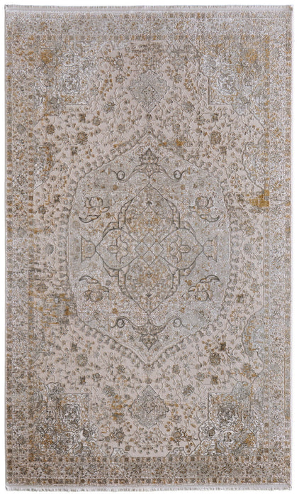 6' X 9' Oriental Area Rug With Fringe (722068) - Ivory / Gray / Gold