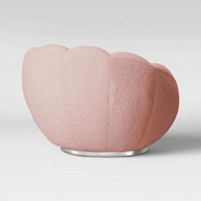 Sherpa Clamshell Swivel Barrel Chair - Pink And Silver