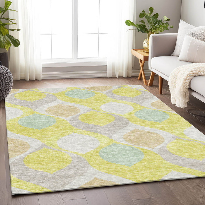 10' X 14' Ogee Washable Area Rug With UV Protection - Yellow