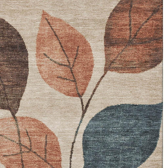 10' X 14' Floral Washable Area Rug With UV Protection (709258) - Beige / Copper / Denim Blue