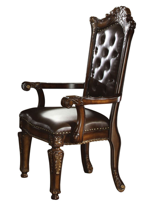 Tufted And Redwood Upholstered Faux Leather And Solid Wood Dining Arm Chairs (Set of 2) - Brown