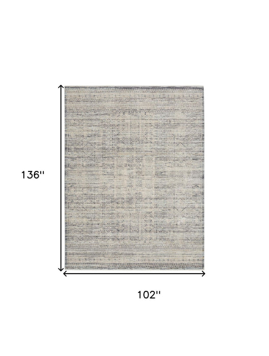 9' X 11' Abstract Area Rug With Fringe (554755) - Ivory / Blue