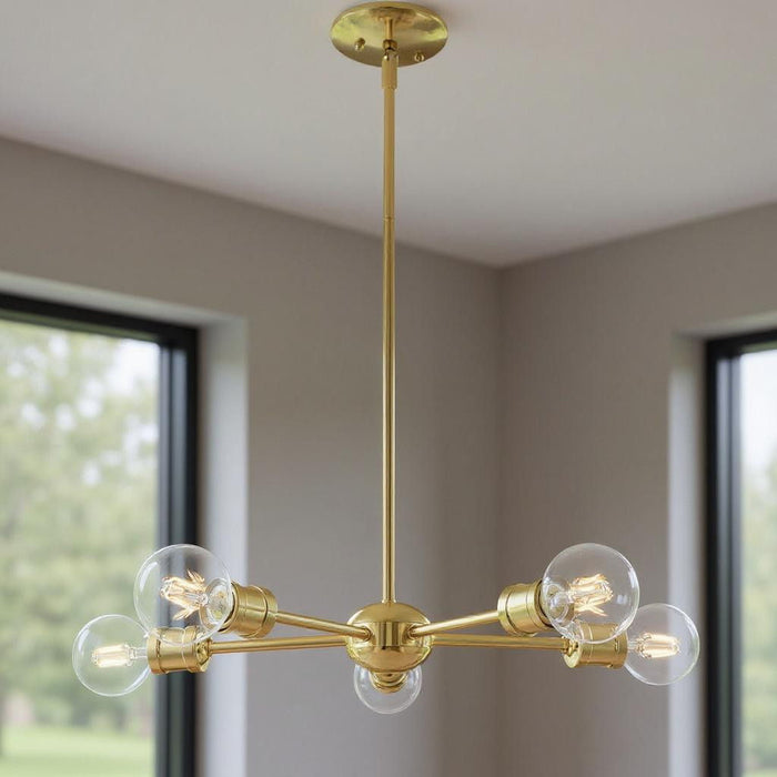 Five Light Dimmable Chandelier With Shades - Brass
