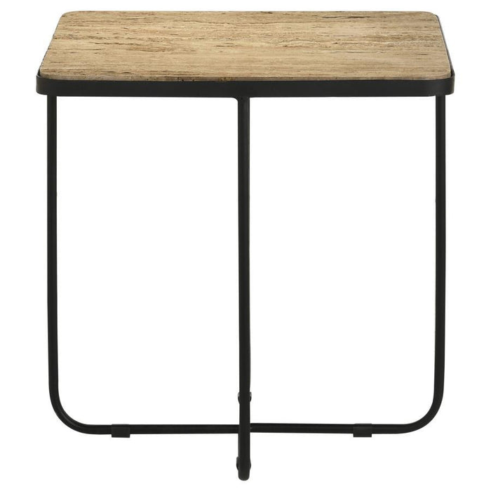 Elyna - Square Accent Table - Travertine And Black