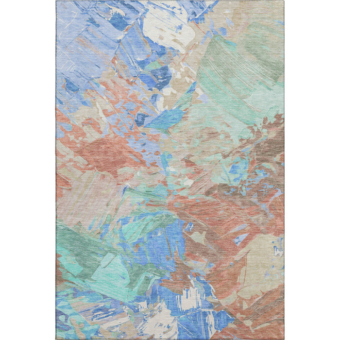 10' X 14' Abstract Washable Area Rug With UV Protection (697974) - Coral / Teal / Copper