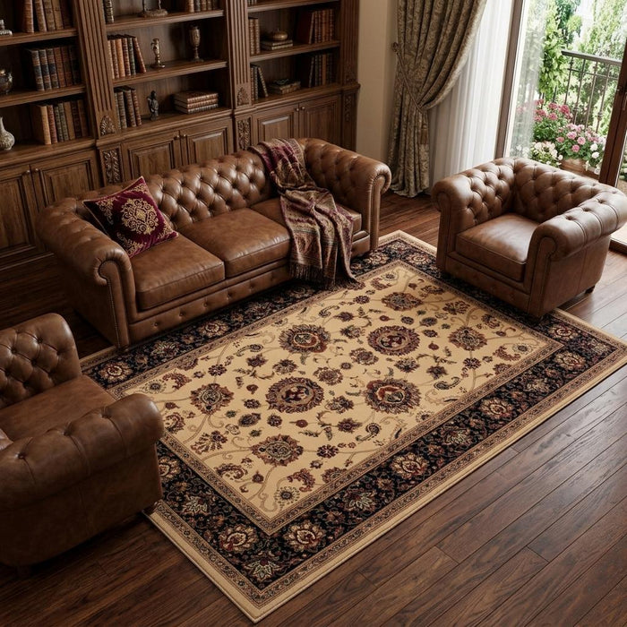 7' X 10' Oriental Area Rug (574349) - Ivory / Black