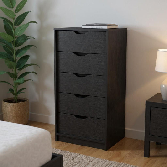 Manufactured Wood Five Drawer Tall And Narrow Dresser - Black Charcoal